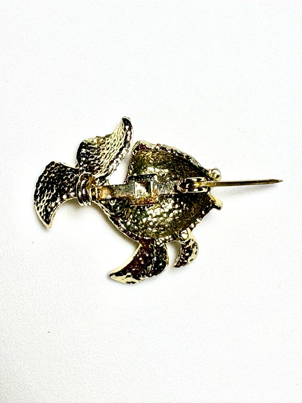 Vintage MCM Koi Gold Tone w/Colored Cabochons & Rhinestone Figural Fish Brooch - Picture 3 of 6